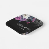 Assiettes En Carton Élégant noir violet gothique Mariage crâne floral (Angulaire)
