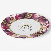 Assiettes En Carton Élégant nom du Mariage floral Date (Angle)