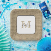 Assiettes En Carton Élégant Nom Monogramme Chic Farmhouse Style Burlap (Fête)