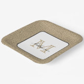 Assiettes En Carton Élégant Nom Monogramme Chic Farmhouse Style Burlap (Angulaire)