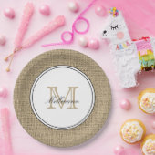 Assiettes En Carton Élégant Nom Monogramme Pays Style Chic Burlap (Fête)