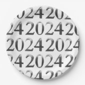 Assiettes En Carton Élégant nombre de gris argenté Bonne année 2024 (Devant)