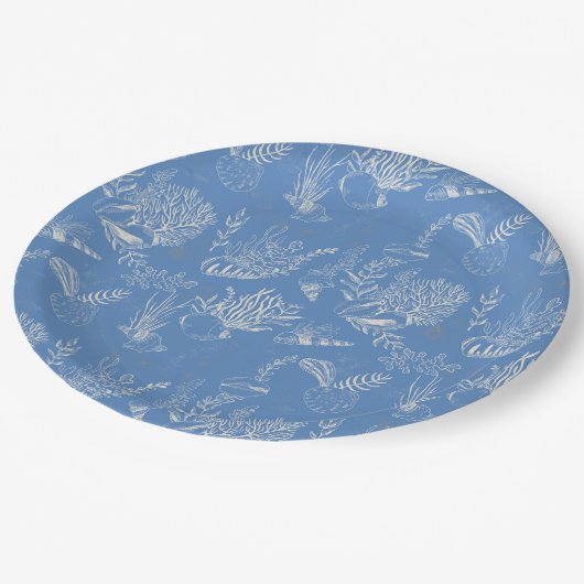 Assiettes En Carton Elégant océane bleu toile (Angle)