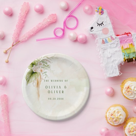 Assiettes En Carton Élégant Olive Green et Mariage or (Fête)