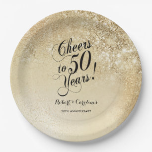 Assiettes En Carton Élégant Or 50e Anniversaire