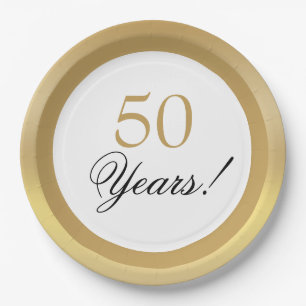 Assiettes En Carton Élégant Or 50e Anniversaire de Mariage