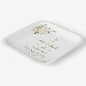 Assiettes En Carton Elégant or Aquarelle Fleurs blanches Baptême (Angulaire)