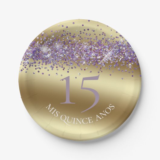 Assiettes En Carton Elégant or et Parties scintillant Quinceañera (Devant)