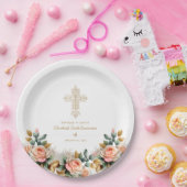 Assiettes En Carton Élégant or Ornate Cross Floral Baptism (Fête)