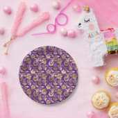 Assiettes En Carton Élégant or violet floral (Fête)