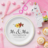 Assiettes En Carton Elégant Orange Floral M. Mme Wedding Party (Fête)