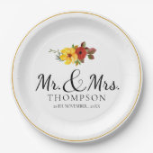 Assiettes En Carton Elégant Orange Floral M. Mme Wedding Party (Devant)