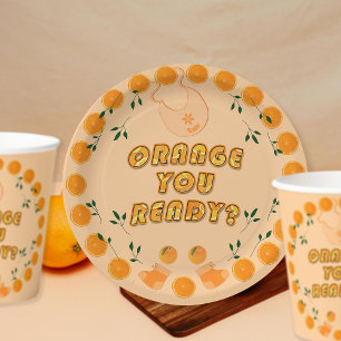 Assiettes En Carton Elégant Orange Vous Prêt Baby shower Citrus tendan