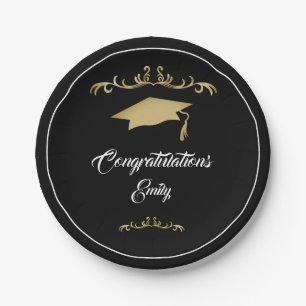 Assiettes En Carton Elégant Ornament Or Félicitations Diplômé