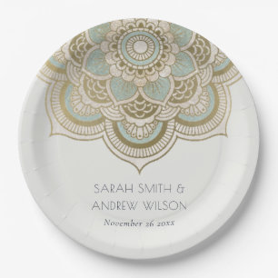Assiettes En Carton Elégant Ornate Gold Turquoise Turquoise Mandala M