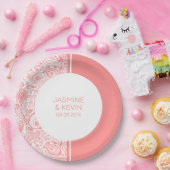 Assiettes En Carton Elégant Paisley Rose Sur Écran Split Blanc & Rose (Fête)