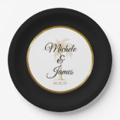 Assiettes En Carton Élégant Palmier d'or noir Mariage moderne (Devant)