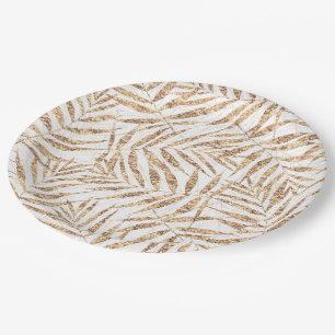 Assiettes En Carton Elégant palmier tropical doré design feuille