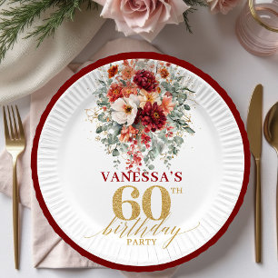 Assiettes En Carton Élégant Papier Pla Fleurs Marron Or 60ème Annivers