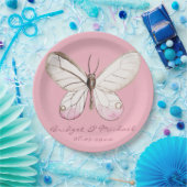 Assiettes En Carton Élégant Papillon rose Mariage personnalisé (Fête)