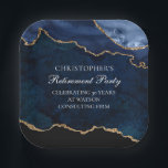 Assiettes En Carton Élégant Parti de retraite Marine Blue Gold Agate<br><div class="desc">L'élégante agate bleu marine et or orne cette plaque de papier carré de fête de retraite personnalisée moderne. Décor chic et personnalisé pour un retraité à célébrer par des amis et une famille à la fin de leur carrière.</div>