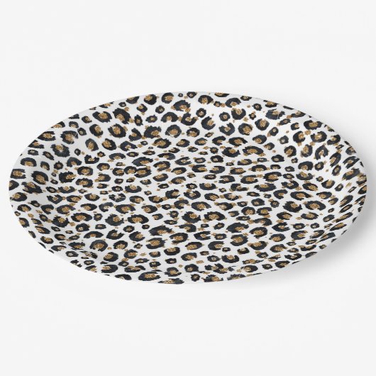 Assiettes En Carton Élégant Parties scintillant d'or Motif Leopard (Angle)