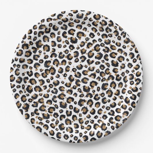 Assiettes En Carton Élégant Parties scintillant d'or Motif Leopard (Devant)