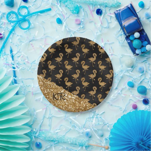 Assiettes En Carton Élégant Parties scintillant or Flamingo Pattern In (Fête)