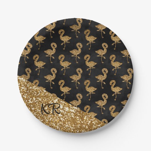 Assiettes En Carton Élégant Parties scintillant or Flamingo Pattern In (Devant)