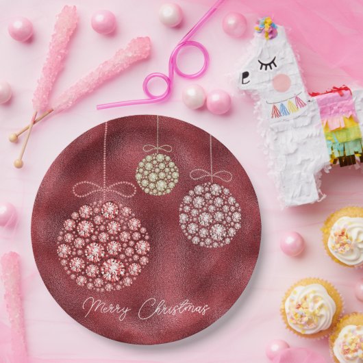 Assiettes En Carton Élégant Parties scintillant rouge ornements Joyeux (Fête)