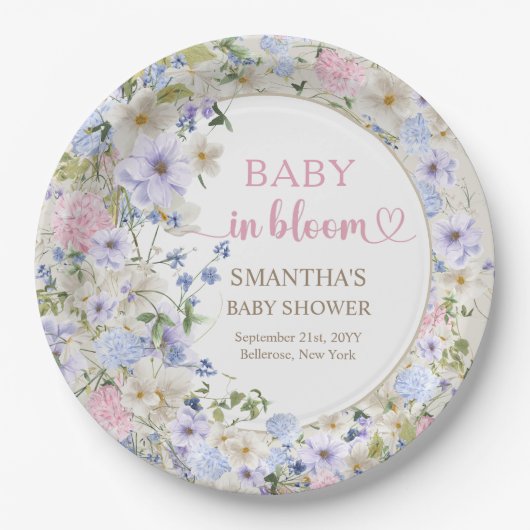 Assiettes En Carton Élégant pastel fleur sauvage rose clair (Devant)