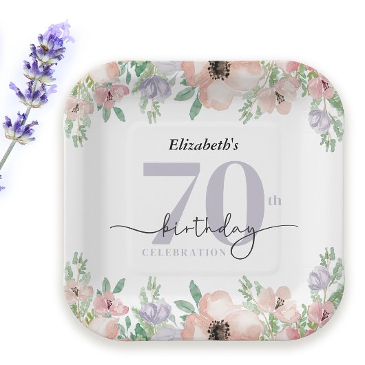 Assiettes En Carton Elegant Pastel Floral 70th Birthday Party