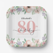 Assiettes En Carton Elegant Pastel Floral 80th Birthday Party (Recto)