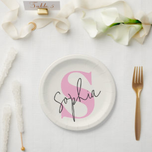 Assiettes En Carton Élégant Pastel Monogram Plaques de papier personna