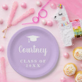Assiettes En Carton Élégant Pastel Purple Nom de script Graduation Cap (Fête)