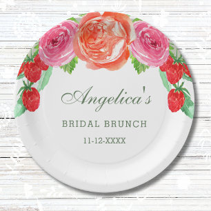 Assiettes En Carton Élégant Peach Peony rose Floral Bridal Brunch