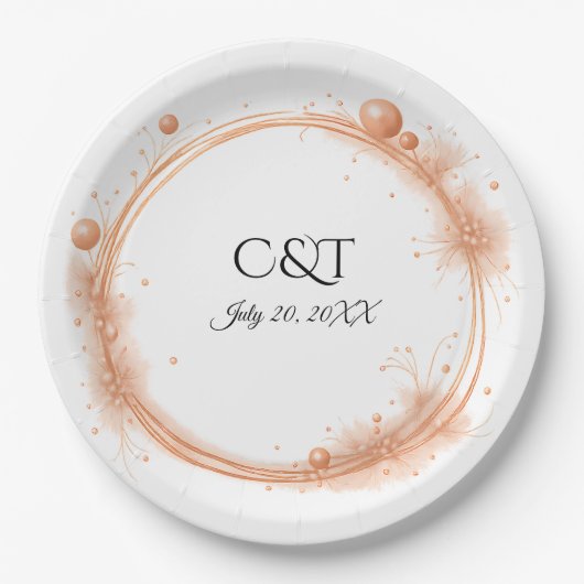 Assiettes En Carton Elegant Peach Sparkle Wedding Script Calligraphy (Devant)