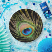 Assiettes En Carton Elégant Peacock Feather Noir (Fête)