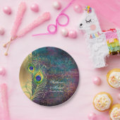 Assiettes En Carton Elégant Peacock Feathers Bijoux Scrollwork Mariage (Fête)