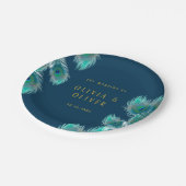 Assiettes En Carton Elégant Peacock Feathers et Mariage Or (Angle)