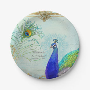 Assiettes En Carton Elégant Peacock w Feather Vintage Wedding
