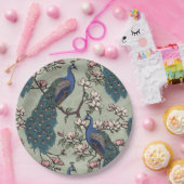 Assiettes En Carton Elégant Peacocks & Magnolia Fleurs Sage Green (Fête)