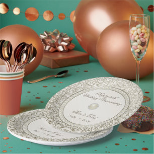 Assiettes En Carton Elegant Pearl 30e anniversaire de Mariage
