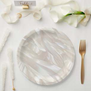 Assiettes En Carton Elégant Pearl White Shell Abstrait