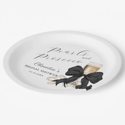 Assiettes En Carton Elegant Pearls & Prosecco Black Bow Bridal Shower  (Angle)