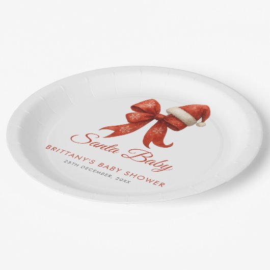 Assiettes En Carton Élégant Père Noël Baby shower Red Bow Noël (Angle)
