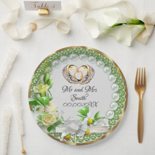 Assiettes En Carton Elégant perles Fleurs Mariage personnalisable