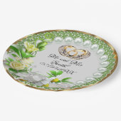 Assiettes En Carton Elégant perles Fleurs Mariage personnalisable (Angle)