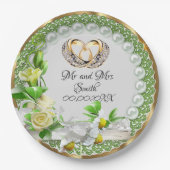 Assiettes En Carton Elégant perles Fleurs Mariage personnalisable (Devant)