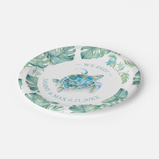 Assiettes En Carton Élégant Personnalisé Plaques Papier Mariage Tropic (Angle)